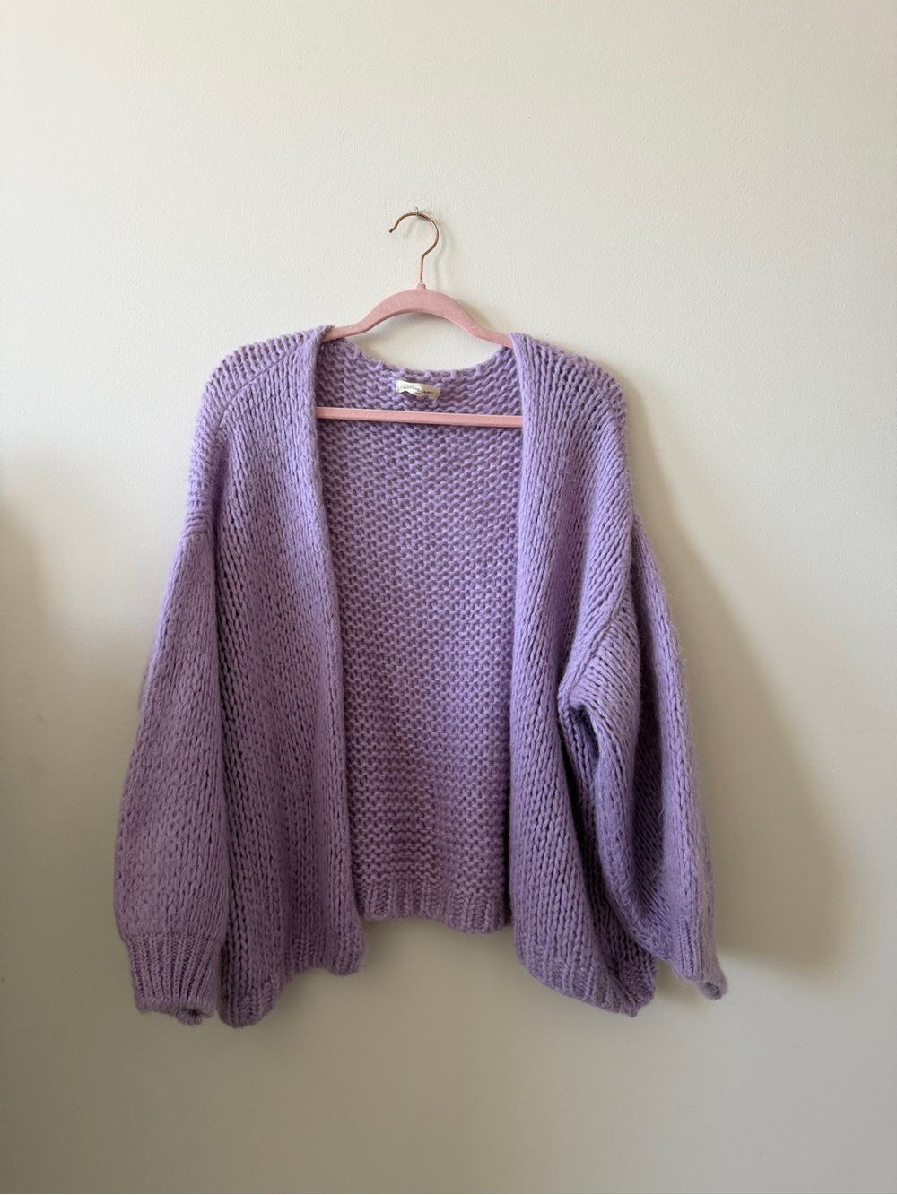Wool & Mohair Open-Front Lavender Chunky Over Sized Knit Cardigan Sweater